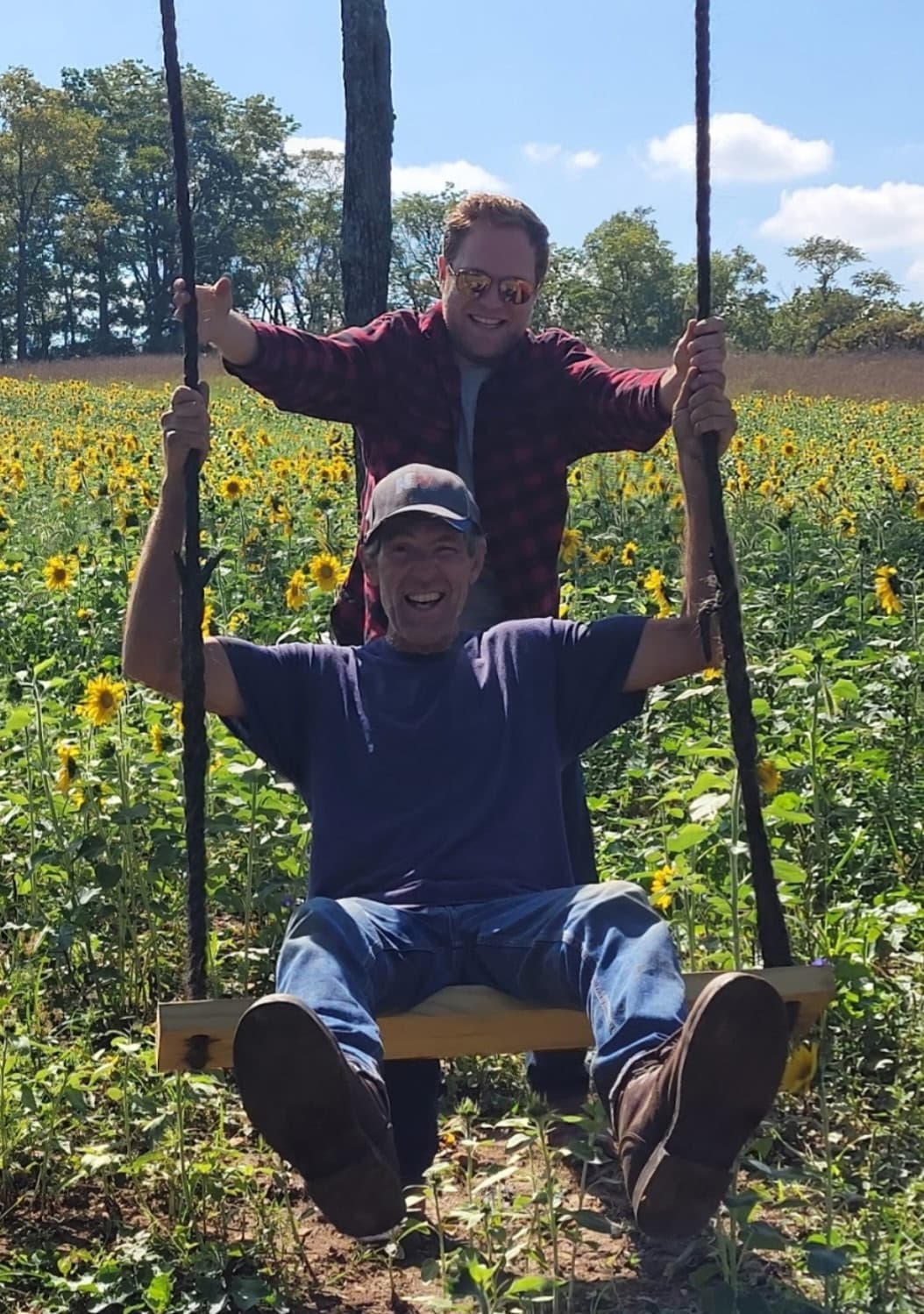 Charlie Bill and Ted in the sunflower field