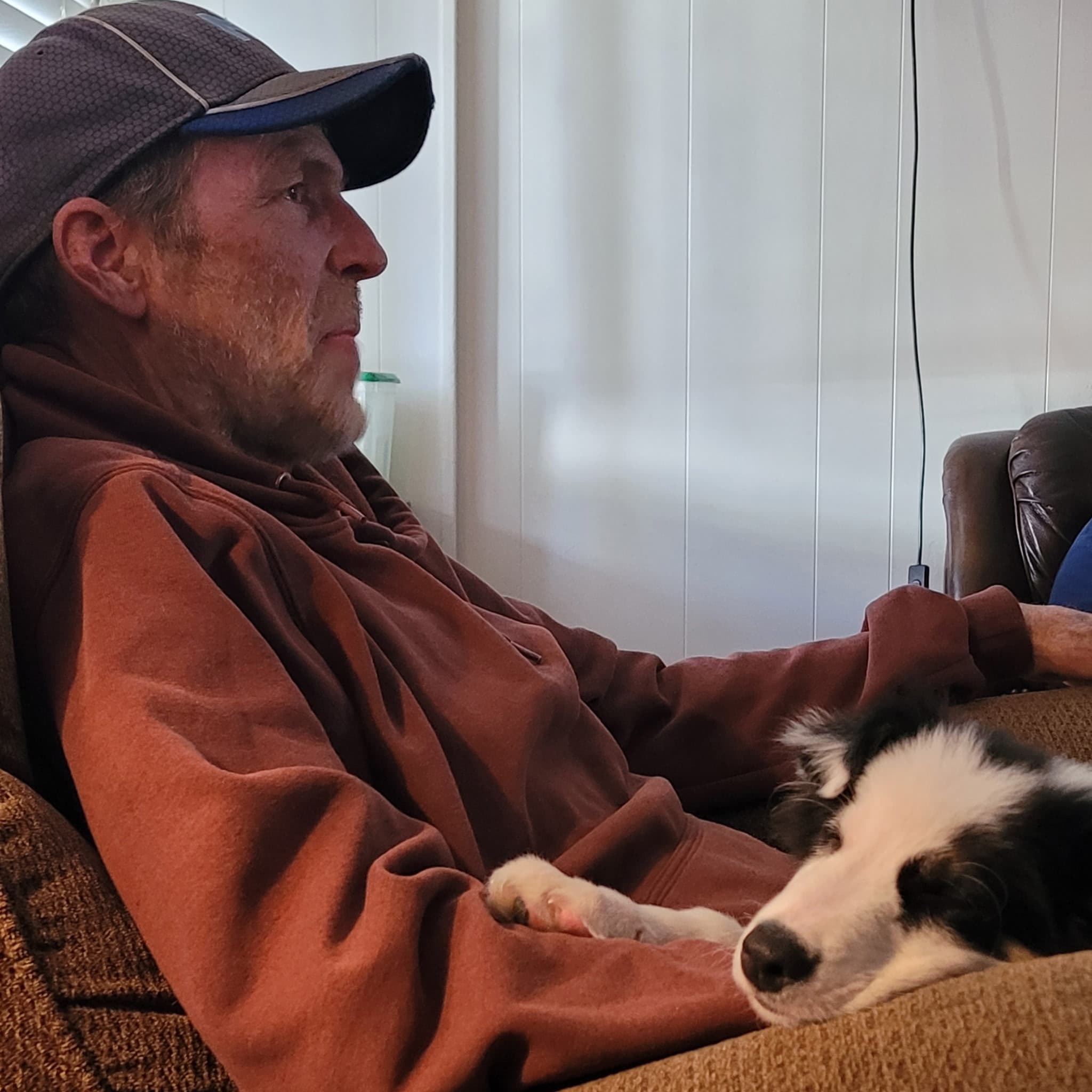 Charlie Bill relaxing at home with Spencer